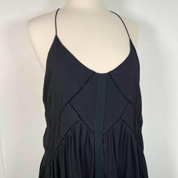 Three of Something Boho Spaghetti Halter Mini Dress 6 Black Racerback Hi-Lo - Picture 4 of 9
